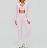 Ensemble de yoga 3 pièces pour femme : veste courte, brassière de sport à bretelles spaghetti, leggings taille haute – Tenue de sport et fitness