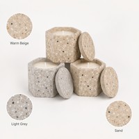 Pot à bougie hexagonal en ciment terrazzo avec couvercle, fait main, en béton, multicolore, décor géométrique pour la maison