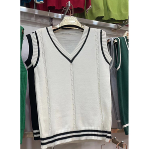 Chaleco sin Mangas de Punto DF22 Blanco con Ribete Negro, Cuello en V, Casual, Transpirable, para Todas las Temporadas, Venta al Por Mayor - Product Image 6