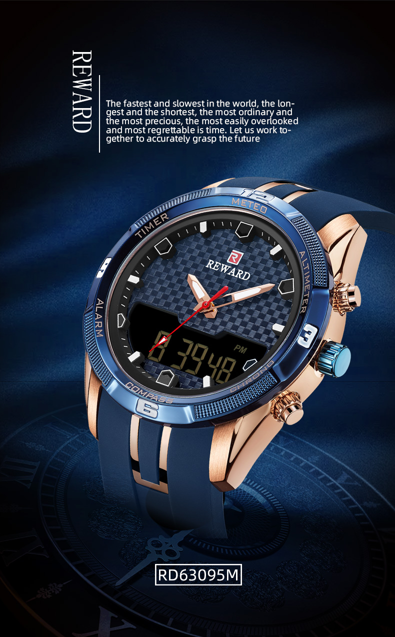 REWARD Men's Watches Silicone Double Movement Digital Electronic Watch Men Sports Waterproof LED Quartz Watch Relogio Masculino
