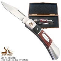 Couteau pliant de poche tactique de chasse de Camping en acier inoxydable de vente chaude avec l'outil de survie de poignée en bois personnalisable d'OEM de logo de laser