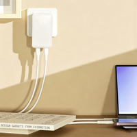 Chargeur rapide 65W ultra-fin GaN double Type-C PD 3.0 SCP OTP avec prises pliables pour ordinateur portable et montre connectée 20V/3.25A