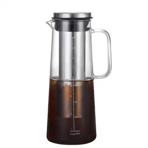 Ketel kopi kaca borosilikat tinggi, ketel dingin, penyaring Baja tahan karat, desain kapasitas besar, modis