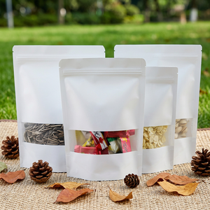 Custom Printed Resealable White Kraft Paper Packaging <b>Bags</b> with Window Stand up Pouch for Chips <b>Snack</b> Nuts Factory Direct OEM - Product Image 2