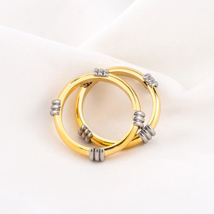 yunnique Geometric <b>Titanium</b> Steel Inlaid Gold <b>Ring</b> Unisex Fashion Jewelry Gift - Product Image 3