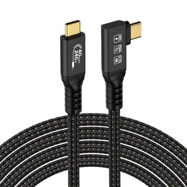 90 Degree 8K60hz 40Gbps 5A Fast-Charging 240W Thunderbolt 4 USB4 Braided PVC Pure Copper Data Cable 2m