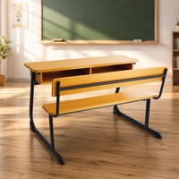 Bureau d'école double pour étudiants avec banc, panneau MDF E1, structure en acier, ensemble de mobilier de classe
