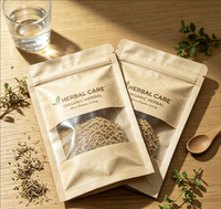 Sachet plat à trois soudures avec fenêtre, en papier kraft biodégradable PLA, qualité alimentaire, 100 % compostable, refermable, pour suppléments, vente en gros OEM