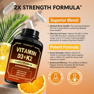 โรสเบสท์ วิตามินดี3 และเค2 บี12 สูตรเข้มข้นพิเศษ คุณภาพสูง บรรจุภัณฑ์ขายส่งแบบแคปซูล พร้อมแมกนีเซียมและสังกะสี - Product Image 3