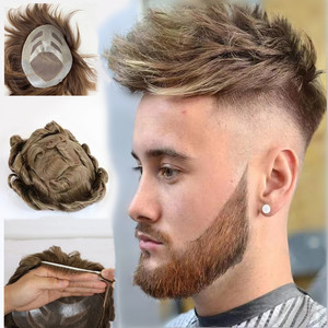 Offre Spéciale 100% brésilien <span class=keywords><strong>Cheveux</strong></span> Humains Brun <span class=keywords><strong>Clair</strong></span> Droites Toupet Remplacement <span class=keywords><strong>Cheveux</strong></span> Pour hommes Système Super Mince Peau Base Toupet - Product Image 1