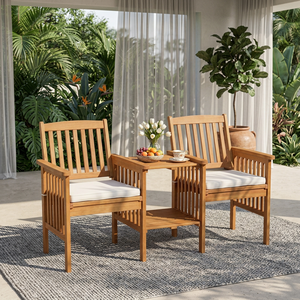 Contemporary Solid Pine Wood Chaise Lounge <b>Bench</b> Outdoor Water-Resistant Cushions Bedroom Courtyard Farmhouse Park Villa-Jack - Product Image 2