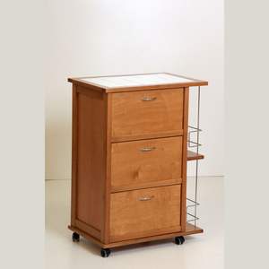 Modern Solid Wood Beech <b>Cabinet</b> with Tile Top Iron Bottle Holder Plastic Wheels & Iron Handles-21-Piece Set for Organized Homes - Product Image 1