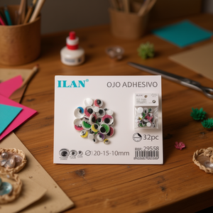Yeux adhésifs Ilan 20-15-10mm, cils multicolores, décorations artisanales - Product Image 2