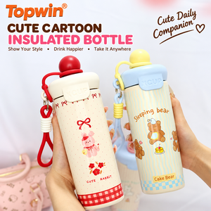 600ml Cute Cartoon Stainless Steel Vacuum Insulated <b>Water</b> <b>Bottle</b> with Straw PortableLeakproof Kids Student Drinking Cup with Car - Product Image 5