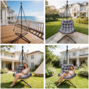 Fauteuil suspendu en rotin PE Navyice Luxury Saucer avec support stable à 4 pieds, capacité de charge 150 kg, vente en gros en conteneur 40HQ FCL - Product Image 2