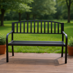 Panca da Giardino per Esterni 50 Pollici in Acciaio Nero Resistente Design Moderno Stile Contemporaneo per Arredamento da Esterno - Product Image 2