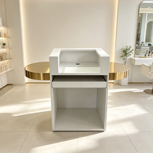 Modern White Fluted Reception Desk With Gold Stainless Steel Curved Panel Custom Beauty Salon Spa Nail Shop Front Reception - Product Image 2