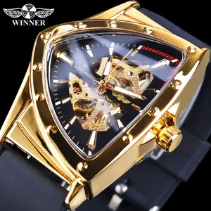 WINNER Gold Triangle Watch Man Relógio De Pulso Automático Relógios Mecânicos De Luxo Transparente Capa Relógio Ao Ar Livre