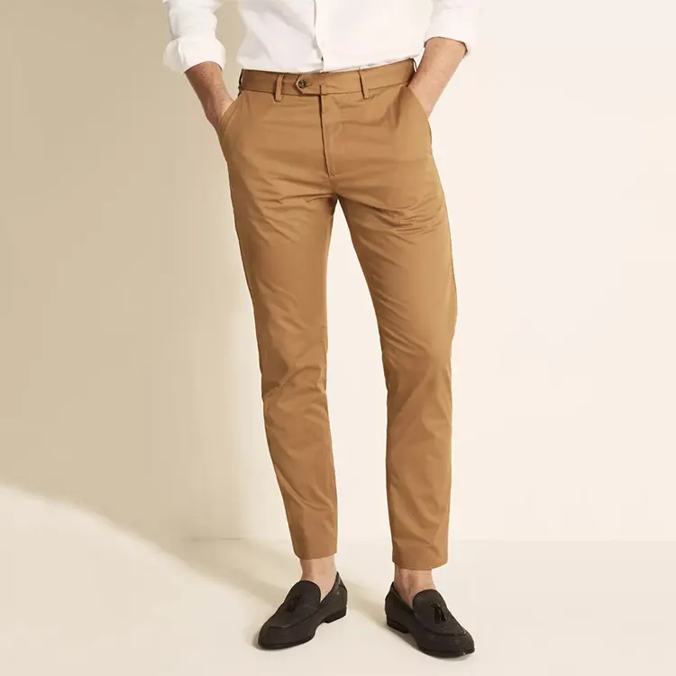 สินค้ากางเกงชิโน่ผู้ชาย,กางเกงลำลองกางเกงชิโน่ผ้าฝ้ายสีกากีสีแทนบริสุทธิ์สำหรับผู้ชาย