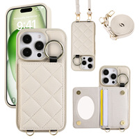 Étui de luxe avancé en cuir PU avec lanière et porte-cartes, protection intégrale pour téléphone portable avec sangle pour iPhone Samsung