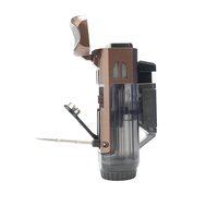 Briquet à cigares multicolore 4-en-1 en alliage de zinc, rechargeable au butane, avec grand réservoir de carburant visible, aiguille à perforer les cigares et support à cigares