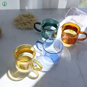GDglass Tasse à café en verre à double paroi résistante à la chaleur Tasse à café en verre ambré transparent avec poignée
