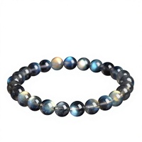 Bracelet de perles en pierre de lune naturelle, perles de labradorite couleur pure gris clair effet lune