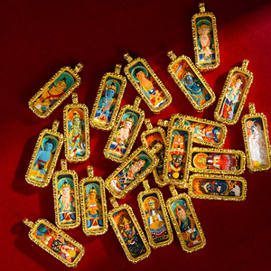 จี้ทองเหลืองขนาดเล็ก ทาสีด้วยมือ ลายตอกแบบดั้งเดิม รูปเทพเจ้าแห่งโชคลาภ จีนทรา จักรพรรดินีแห่งความมั่งคั่ง จีนทราสีเขียว จักรพรรดินีแห่งความรุ่งเรือง ของขวัญตกแต่งบ้าน - Product Image 2