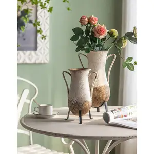 Retro Shabby White Vase Table Centerpieces Decoration Iron Base Art Dried Flower Vase For Home Decor