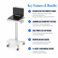 Chariot médical moderne sur mesure pour équipement hospitalier avec rail à rainures en T et surface antimicrobienne pour l'imagerie par ultrasons