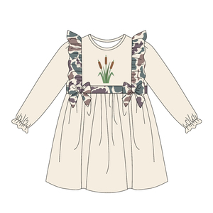 GLD1596 Vestido hasta la rodilla de manga larga con estampado de pato camuflado marrón para niña, venta al por mayor - Product Image 5