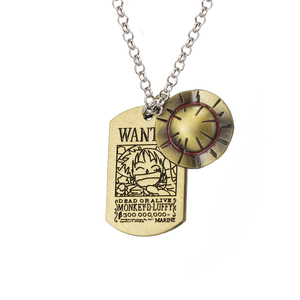 Collier ras du cou pour homme, pendentif en alliage de zinc plaqué bronze antique avec logo tête de mort et chapeau de paille de <span class=keywords><strong>Luffy</strong></span>, inspiré de l'anime One Piece, chaîne serpent - Product Image 3