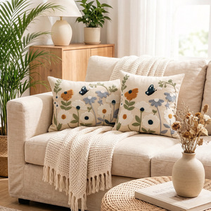 Fundas de Almohada Decorativas Bordadas con Diseño Floral, 18x18, Funda de Cojín de Lona de Polialgodón Premium con Diseño de Jardín Botánico - Product Image 2