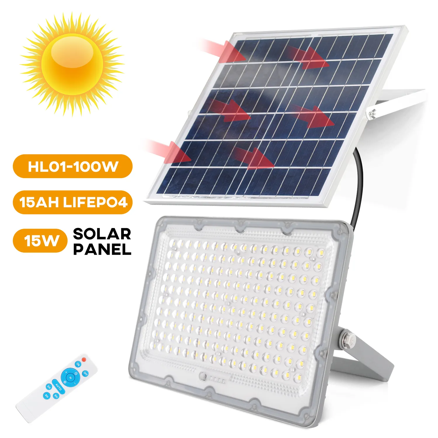 HESHI Crepúsculo Para Amanhecer Refletor Solar Holofote 40w 60w 100w 200W 300w 400w 500w Projetor Alumínio LED Luz de Inundação Solar