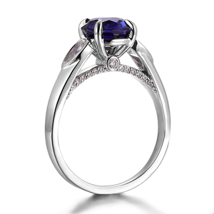 Bijoux <span class=keywords><strong>de</strong></span> mode <span class=keywords><strong>de</strong></span> haute qualité, <span class=keywords><strong>saphir</strong></span> <span class=keywords><strong>bleu</strong></span> rond <span class=keywords><strong>de</strong></span> 7,5 mm avec <span class=keywords><strong>bague</strong></span> en or blanc 14 carats, <span class=keywords><strong>saphir</strong></span> <span class=keywords><strong>de</strong></span> laboratoire cultivé, bagues <span class=keywords><strong>de</strong></span> fiançailles et <span class=keywords><strong>de</strong></span> mariage - Product Image 2