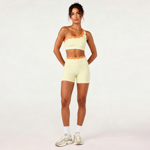 Soutien-gorge de sport asymétrique bicolore, short en dentelle coquillage pour les vacances en plein air, ensemble fitness et yoga - Product Image 5
