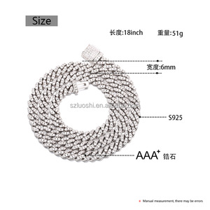 Collar de plata de ley 925 para hombre, joyería de Hip Hop, Diamante de moissanita de 6MM, cadena de eslabones cubanos, collar de lujo chapado en oro - Product Image 3