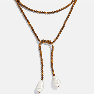 <span class=keywords><strong>Collar</strong></span> Lariat Personalizado con Cuentas y Perla - <span class=keywords><strong>Collar</strong></span> Largo Ajustable en Negro/Azul/Ojo de Tigre para Mujer, Joyería de Moda - Product Image 5