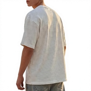 T-shirt rayé surdimensionné à manches courtes pour homme, 100 % coton de haute qualité, 240 GSM, coupe ample, style streetwear, col rond, décontracté - Product Image 6