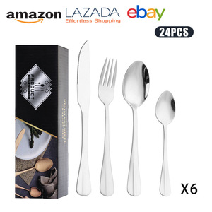 Set di posate GEMEI in acciaio inossidabile, lavabile in lavastoviglie, per 6 persone, uso domestico e alberghiero, 24 pezzi. - Product Image 1