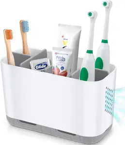 Diskon besar pemegang sikat gigi plastik 6 Slot dilepas untuk penyimpanan Organizer kamar mandi pasta gigi besar Caddy sikat gigi