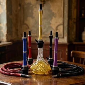 Ensemble de chicha en verre cristal avec tuyau côtelé pour fumer, idéal pour les bars, salons et fêtes - Product Image 6
