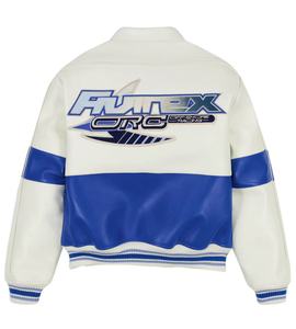 Avirex Genuine Leather <strong>Jacket</strong> for <strong>Men</strong> <strong>White</strong> Stand-up Collar European Lambskin US Size Varsity True Leather Clothing Coats - Product Image 2