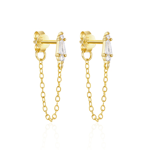 CANNER Fashionable Trendy 18k Gold Plated <b>Chain</b> <b>Earring</b> Square Cubic Zirconia Tassel <b>Chains</b> <b>Stud</b> <b>Earrings</b> Women S925 Silver - Product Image 1