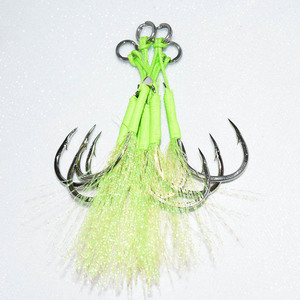 Jigs à double hameçon avec rainures pour sang n° 10 hameçons en plaque de fer rose, vert et bleu pour la pêche en mer, leurres pour poissons d'eau salée - Product Image 3