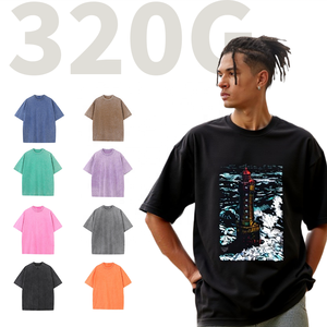 ShengShi T-shirt pour adultes Lavage régulier col rond 320g Coton doux Rétro Travail avec impression personnalisée Formation en vrac pour adultes - Product Image 1