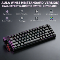 Nouveau clavier de jeu mécanique en plastique AULA WIN68HE 60% avec actionnement réglable, taux de polling 8000Hz, rétroéclairage RGB pour PC portable et gamer