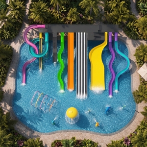 Équipement de parc aquatique professionnel sur mesure de grande taille avec toboggans en spirale et ondulés pour stations balnéaires et aires de jeux extérieures - Product Image 2