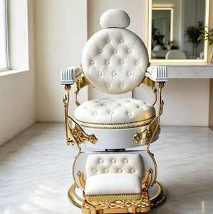 White Gold <b>Barber</b> <b>Chair</b> Hydraulic Salon Styling <b>Chair</b> Tufted PU Leather Hairdressing Seat for Barbershop - Product Image 3