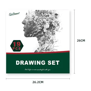 Xin bowen 19 adet sanat seti profesyonel çizim seti kroki ped kalem seti kömür kalemtıraş çizim alet takımı kutu ile